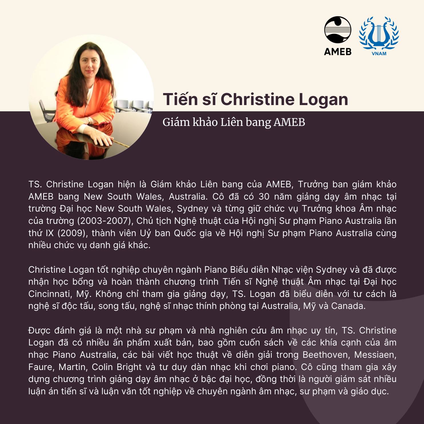 GIÁM KHẢO LIÊN BANG CHRISTINE LOGAN [AMEB]